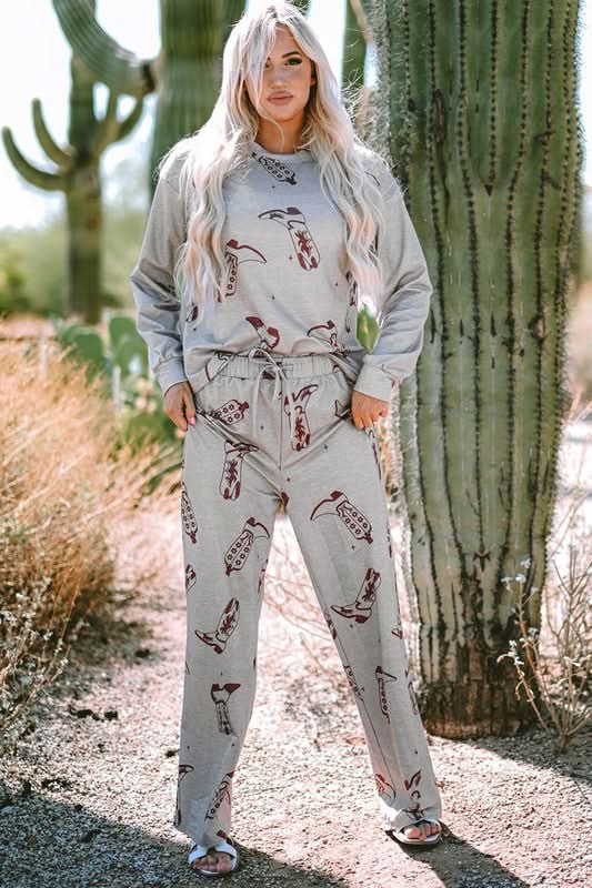 Women Printed Long Sleeve Top Pants Lounge Set - Love Salve